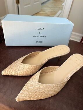 Aqua & Kristopher Brock Women's Woven Pointed-Toe Mule - Natural Raffia